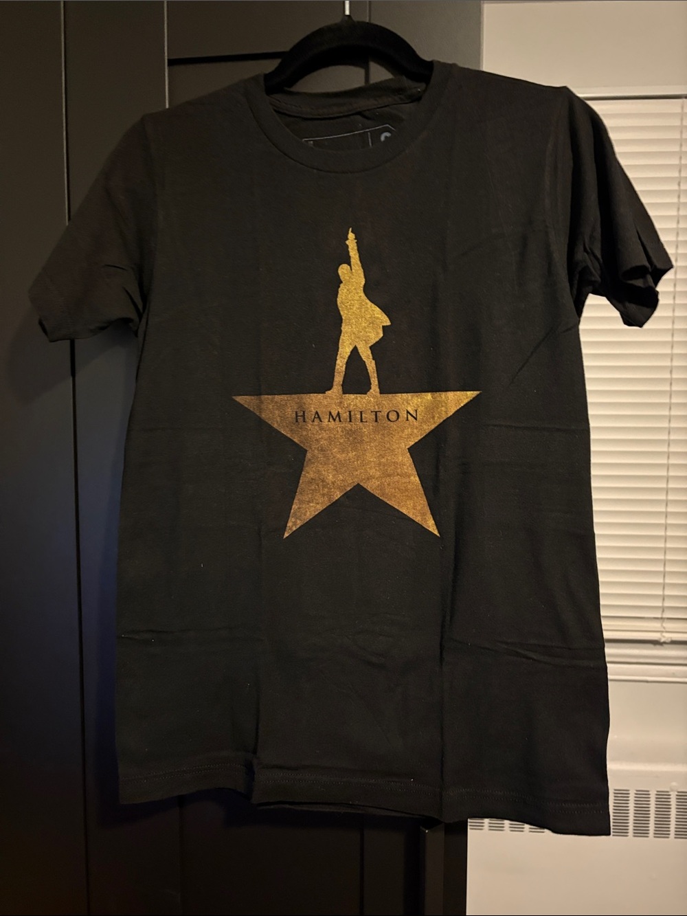 Hamilton Musical Black Tee with Gold Star Logo